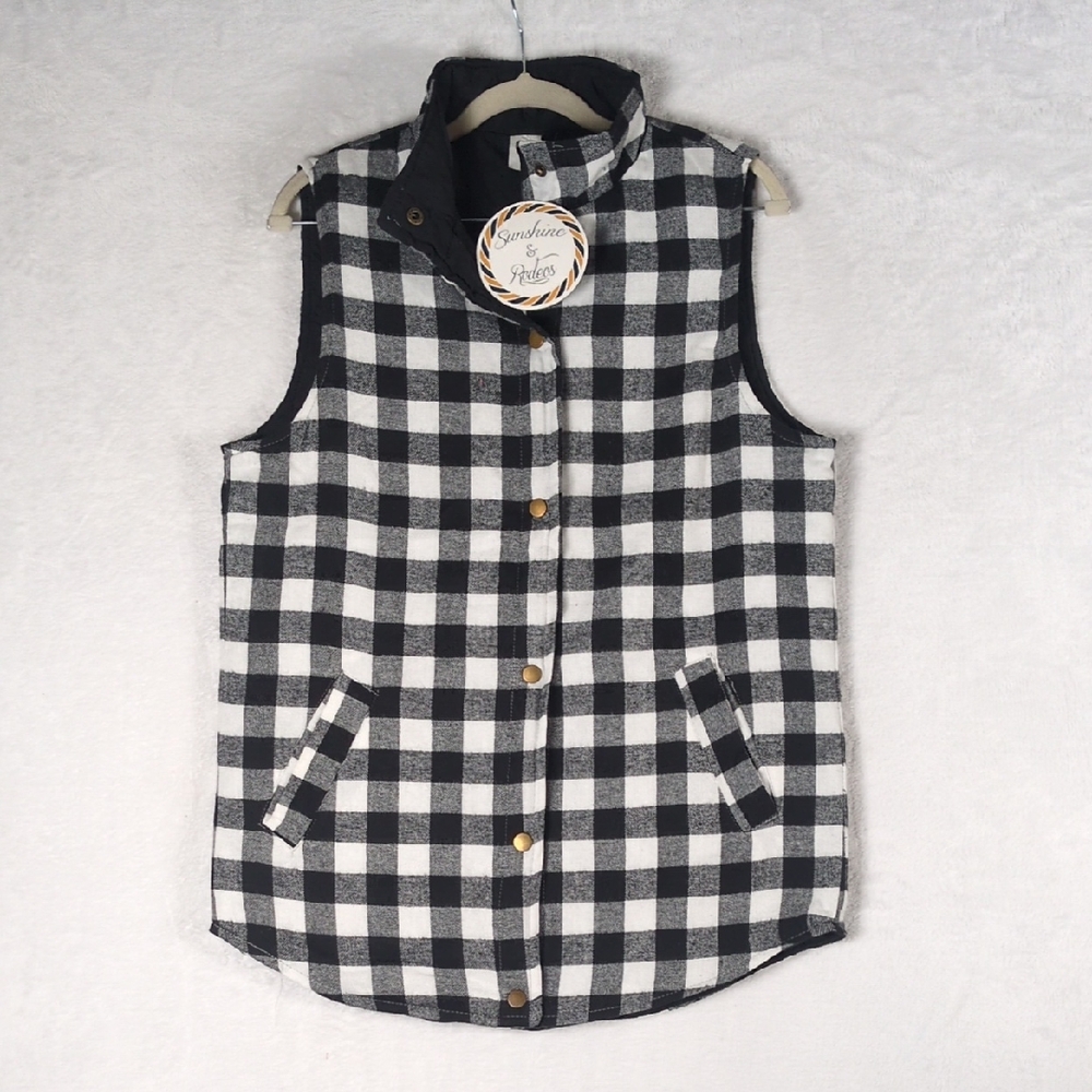Sunshine‎ & Rodeos Womens Black & White Gingham Western Vest Size M